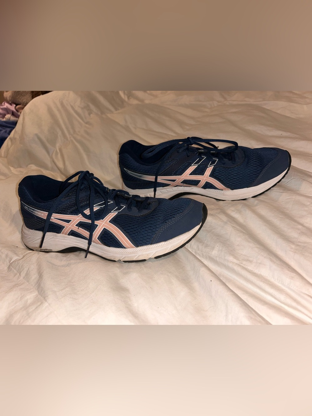 ASICS Women's Navy Running Shoes with Light Pink Stripes